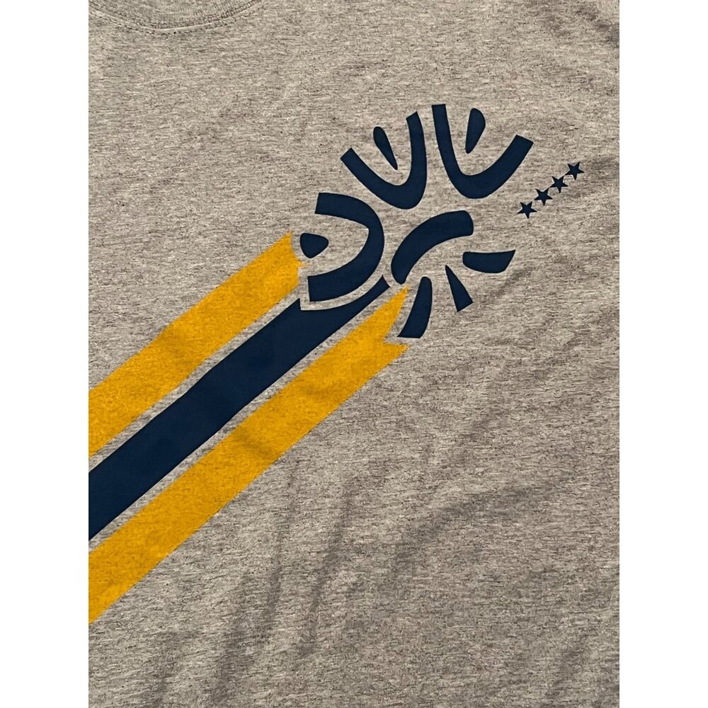 Anvil Men's XL Miller Beer Gray Graphic T-Shirt Yellow & Navy Stripes Pre-Shrunk - Picture 4 of 8